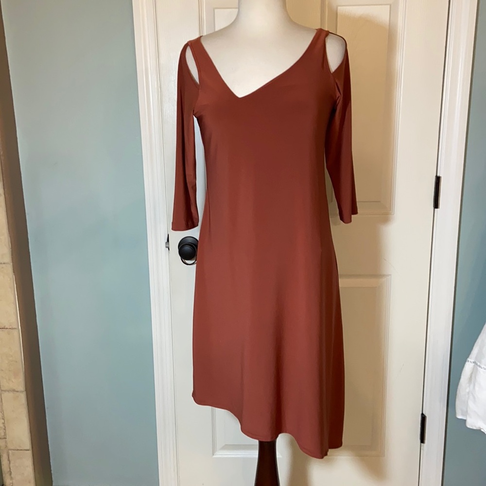 Sympli 3/4 Sleeve Jersey Sheath Dress with cut outs.